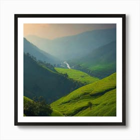 Sunrise Over Tea Fields In Sri Lanka Art Print