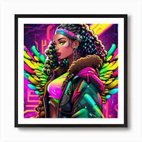 Neon Girl With Wings 7 Art Print