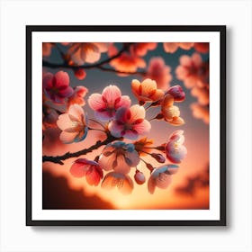 Cherry Blossoms At Sunset 4 Art Print