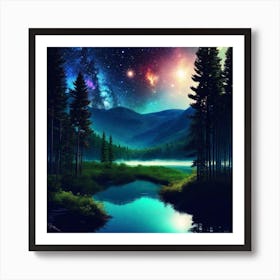 Night Sky In The Forest 2 Art Print