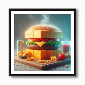 A 3d Cube Shaped Hamburger, Digital Art Art Print