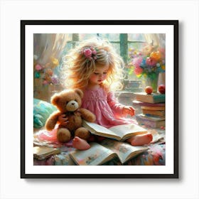 Little Girl Reading A Book 6 Art Print