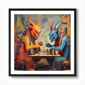 Dragons Playing Chess Art Print