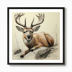 Deer Drawing 50 Art Print