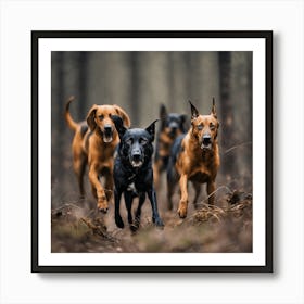 Dogs Running In The Woods 1 Art Print