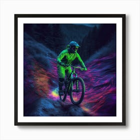 Mountain Biker In The Forest Art Print