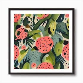 Watercolor Strawberry Pattern Art Print