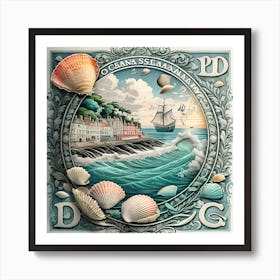 Sea Scape And Ship Vintage Art Print