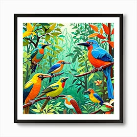 Rainforest Scene Cubism Style Art Print