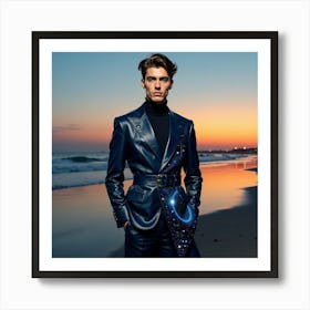 Man In A Suit On The Beach Art Print