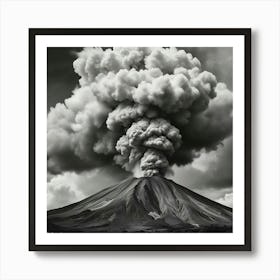 Black And White Photograph Of A Volcano Art Print