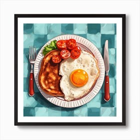 Fried Egg Breakfast Checkerboard Background 1 Art Print