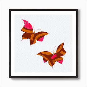 Pink Brown Strips Butterflies Art Print