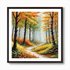 Forest In Autumn In Minimalist Style Square Composition 121 Art Print