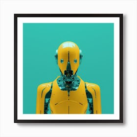 Robot On A Green Background Art Print