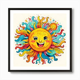 Doodled Sun A Whimsical Sun Covered In Playful Doodles And Squiggles In A Variety Of Colors Art Print