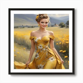 Girl In A Yellow Dress Art Print