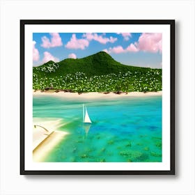 Tropical Island With A Sailboat Art Print