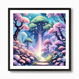 A Fantasy Forest With Twinkling Stars In Pastel Tone Square Composition 85 Art Print