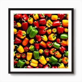 Colorful Peppers On Black Background Art Print