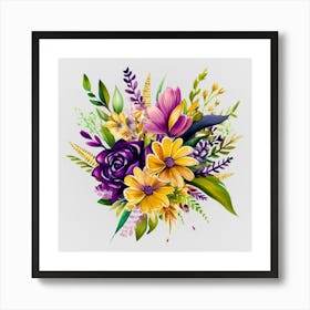 Watercolor Mardi Gras Flower Bouquets 16 Art Print