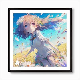 Anime Girl In A Field Of Flowers Art Print