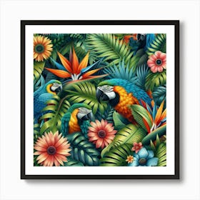 Tropical Parrots Art Print