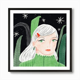 Girl In Green Sweater Art Print