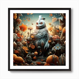 Bird In A Pumpkin Patch Art Print