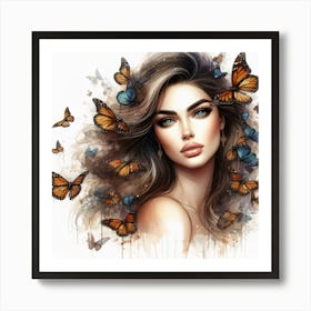 Portrait of a Lady with Butterflies II Art Print