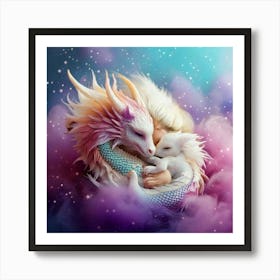 Firefly Sleeping, Winged, Baby Dragon, Mother, Cloud, Powdered Candy Dust, Swirling, Vivid Colors, P (2) Art Print