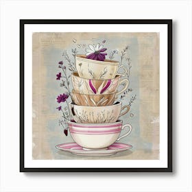 Teacups And Flowers Art Print