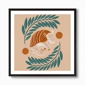 Armadillo   Burnt Orange And Green Square Art Print