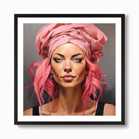 Portrait Of A Woman With Pink Hair Art Print