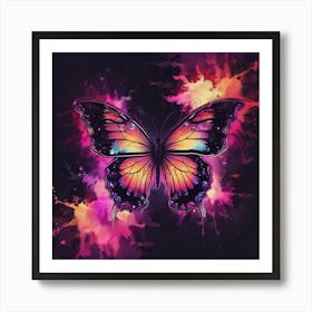 Butterfly On Black Background Art Print