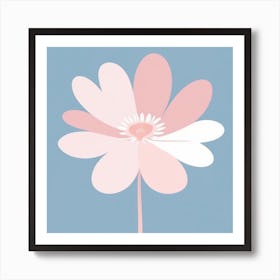 A White And Pink Flower In Minimalist Style Square Composition 141 Art Print