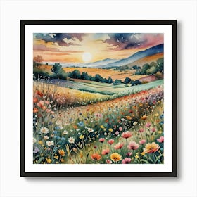 Sunset In The Meadow 1 Art Print