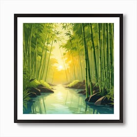 A Stream In A Bamboo Forest At Sun Rise Square Composition 273 Art Print