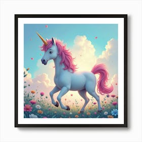 Mystical Unicorn In A Glowing Meadow, Watercolor 1 Art Print