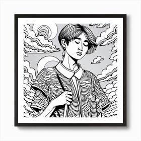 Asian Girl In Clouds Art Print