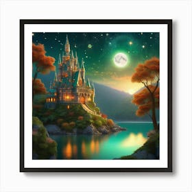 Fairytale Castle At Night Art Print