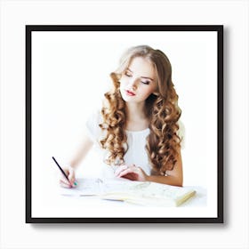 Beautiful Girl Writing Art Print