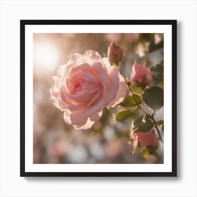 A Blooming Rose Blossom Tree With Petals Gently Falling In The Breeze Art Print