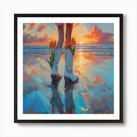 Sunset Girl In Boots Art Print