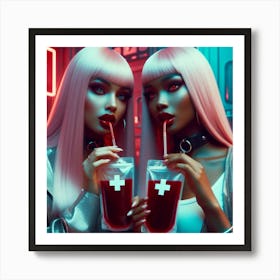 Two Girls Drinking Blood 1 Art Print
