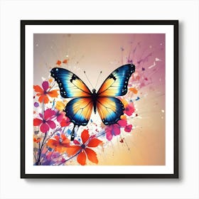 Butterfly And Flowers 19 Art Print