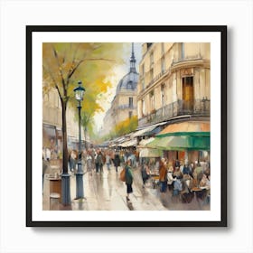 Cafe in Paris. spring season. Passersby. The beauty of the place. Oil colors.17 Art Print