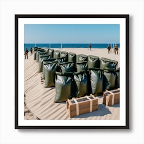 Sand Bags On The Beach Art Print