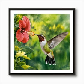 Enchanting Hummingbird: A Vibrant Garden Scene 3 Art Print