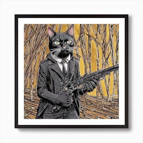 Cat In A Suit and holding a gun Art Print